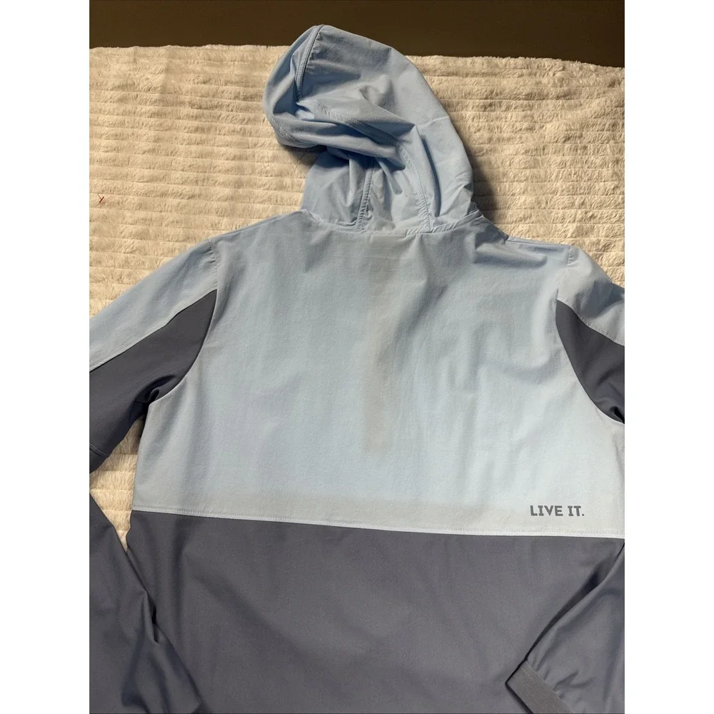 Moxie Hooded Windbreaker Pullover Men's S Sky‎ Blue Colorblock Quarter Zip Light